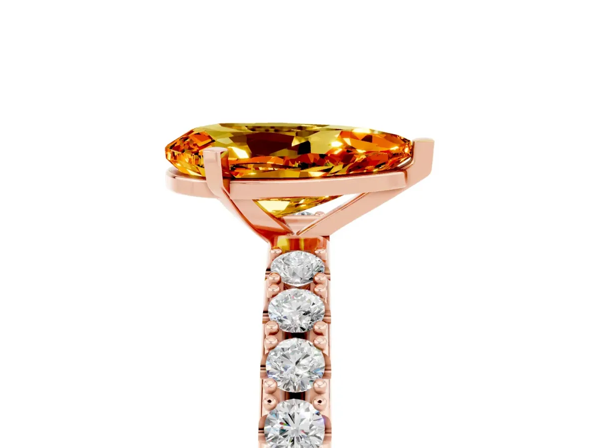Pear Cut Citrine Solitaire Pavé Band with Four-Prong Setting Rose gold