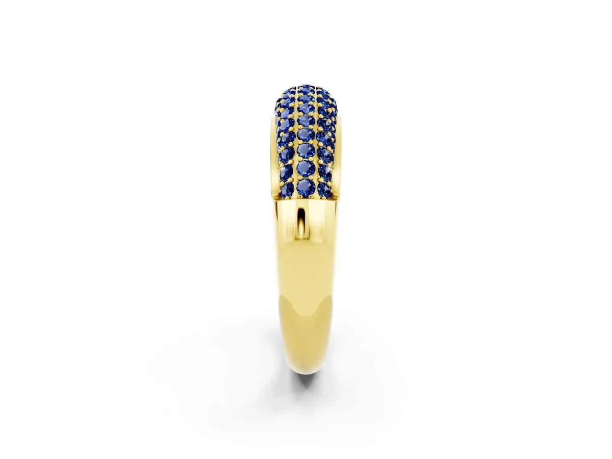 Three-Row Pavé Round Blue Sapphire Dome Band Yellow gold