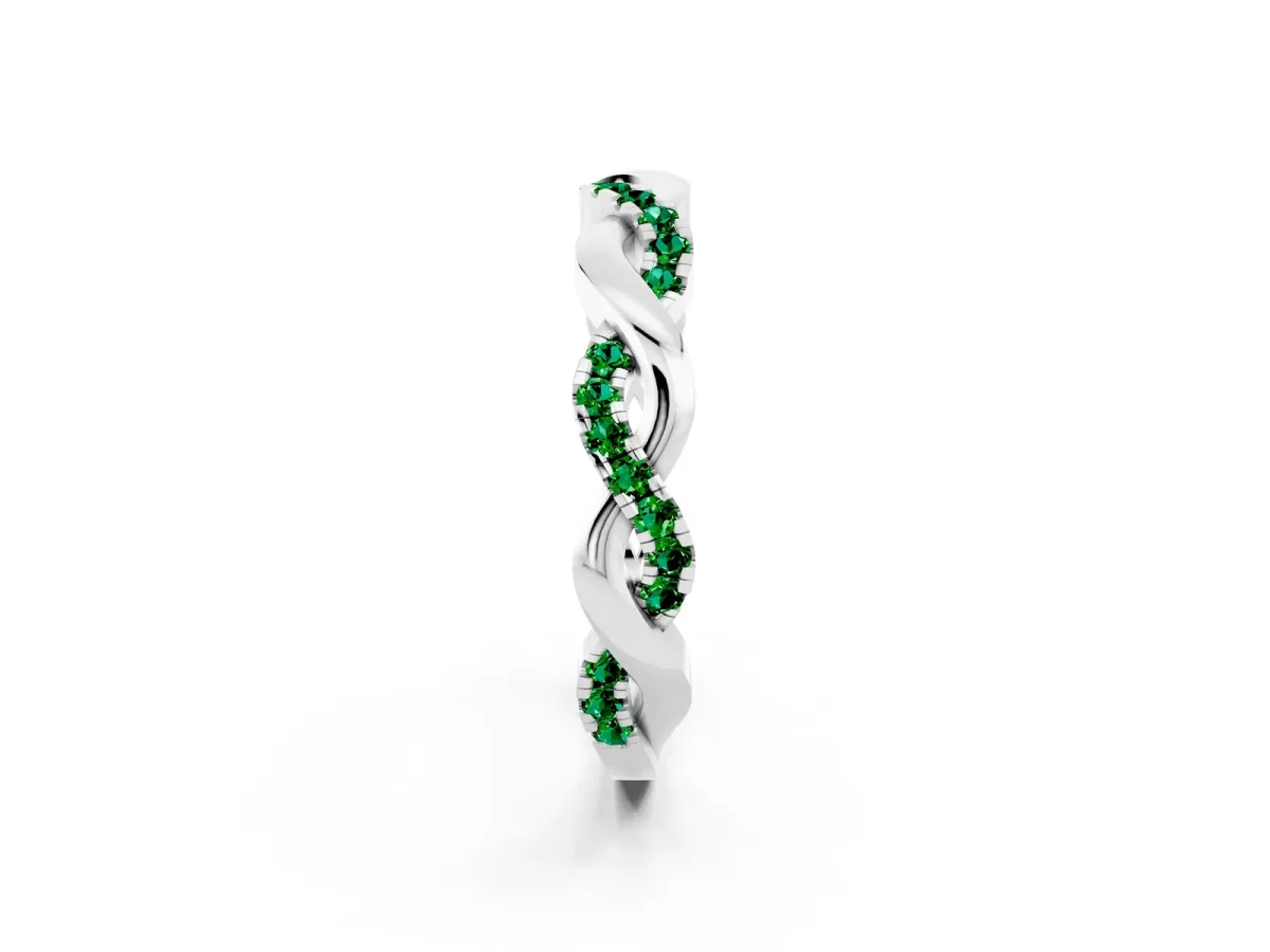 Pavé Round Emerald Twist Eternity Band with Shared Prong Setting Silver