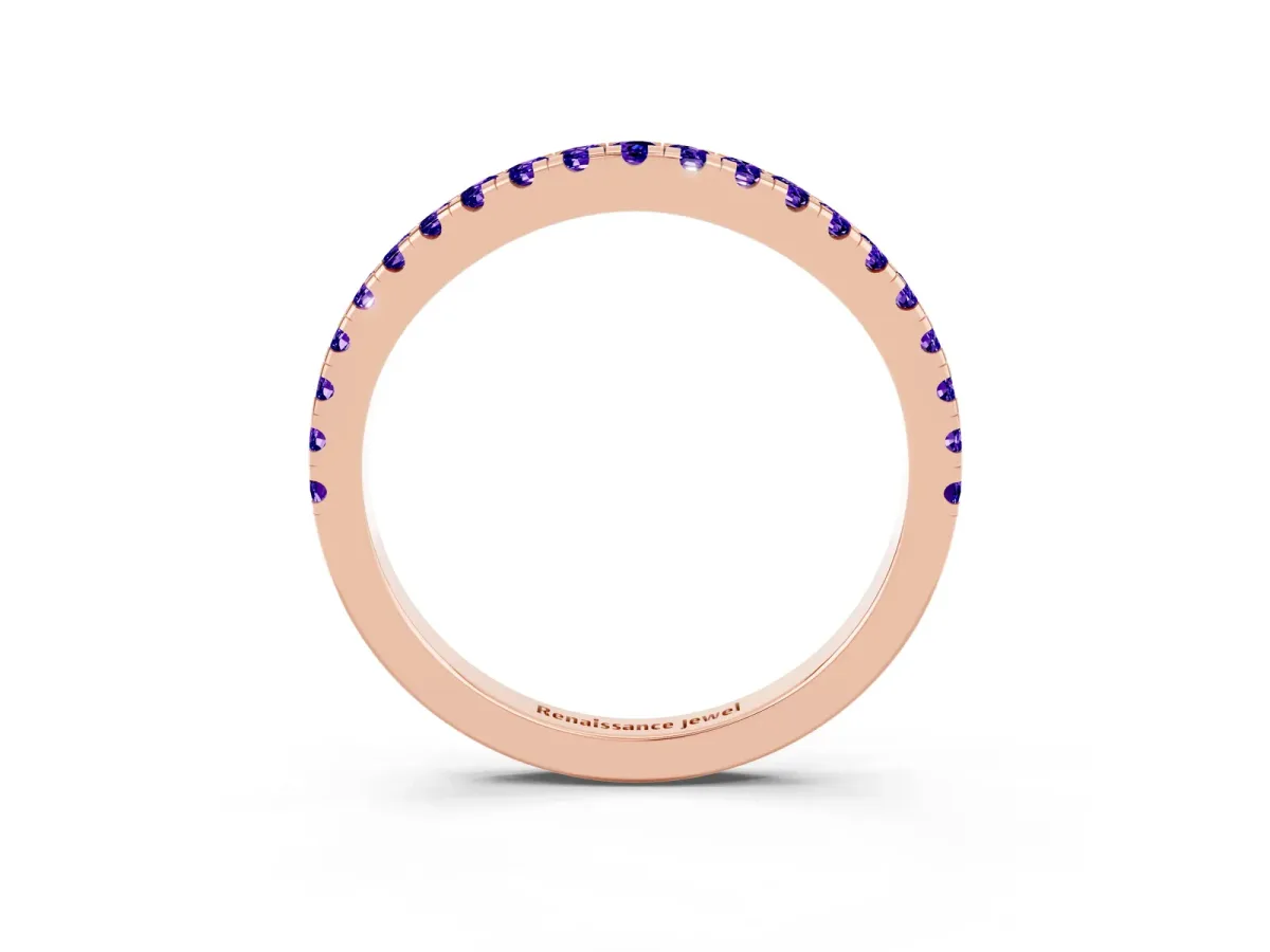 Round Tanzanite Pavé Half Eternity Band with Shared Prong Setting Rose gold