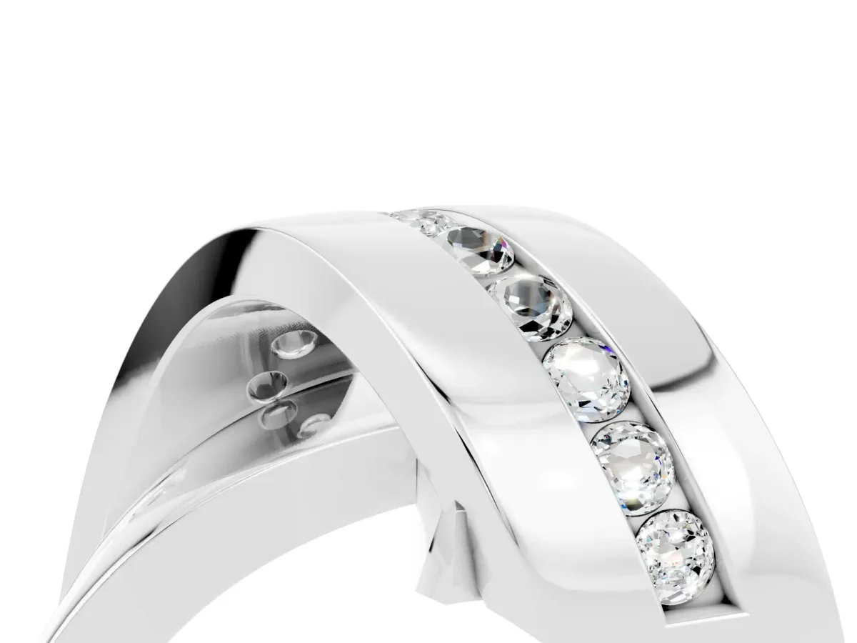 Pavé Round Moissanite Crossover Band with Channel Setting Silver
