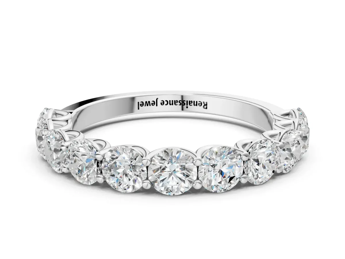 Round Diamond Shared Prong Eternity Band Silver