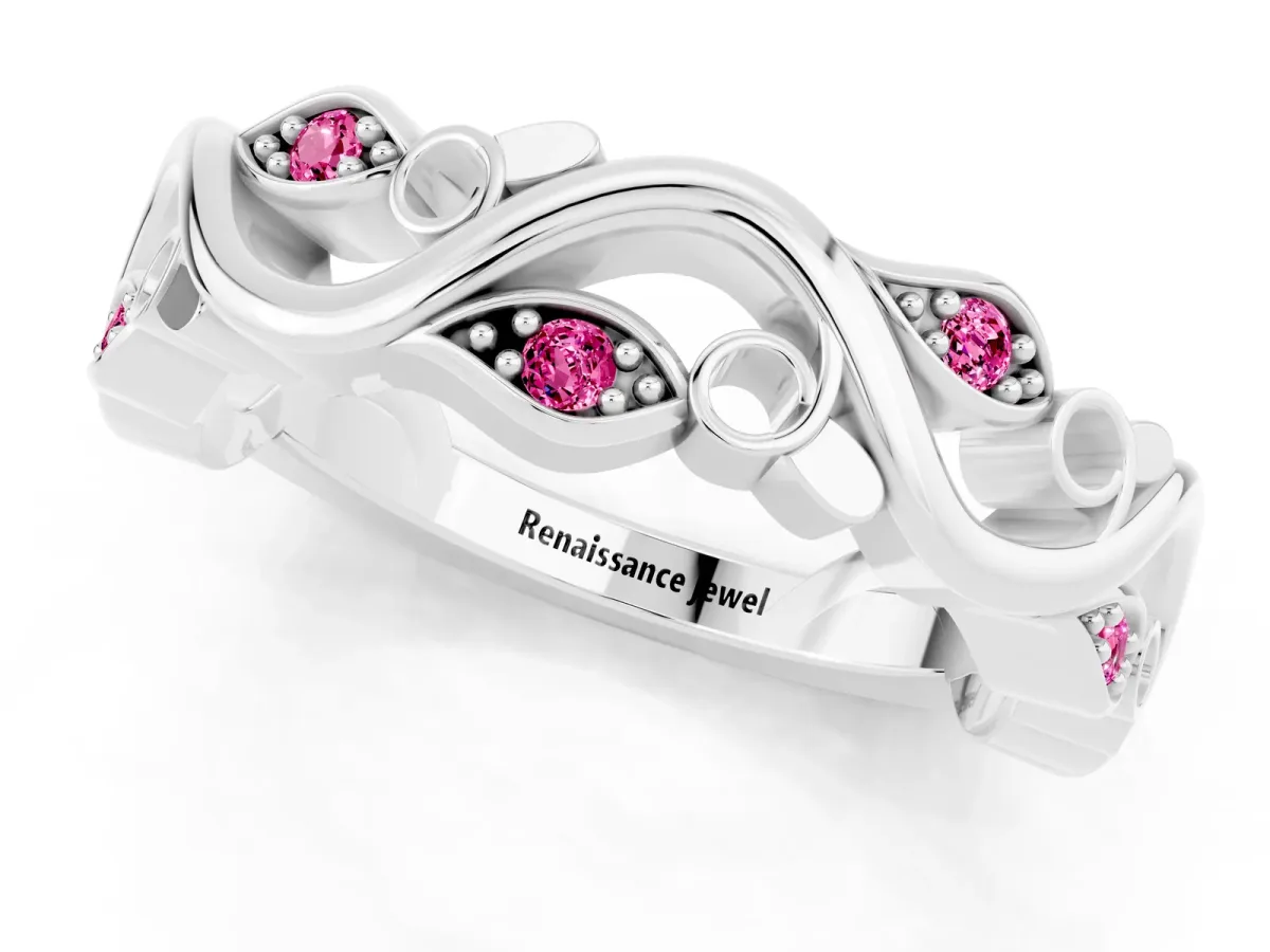 Marquise Pink Sapphire Vine Eternity Band with Bezel Setting Platinum