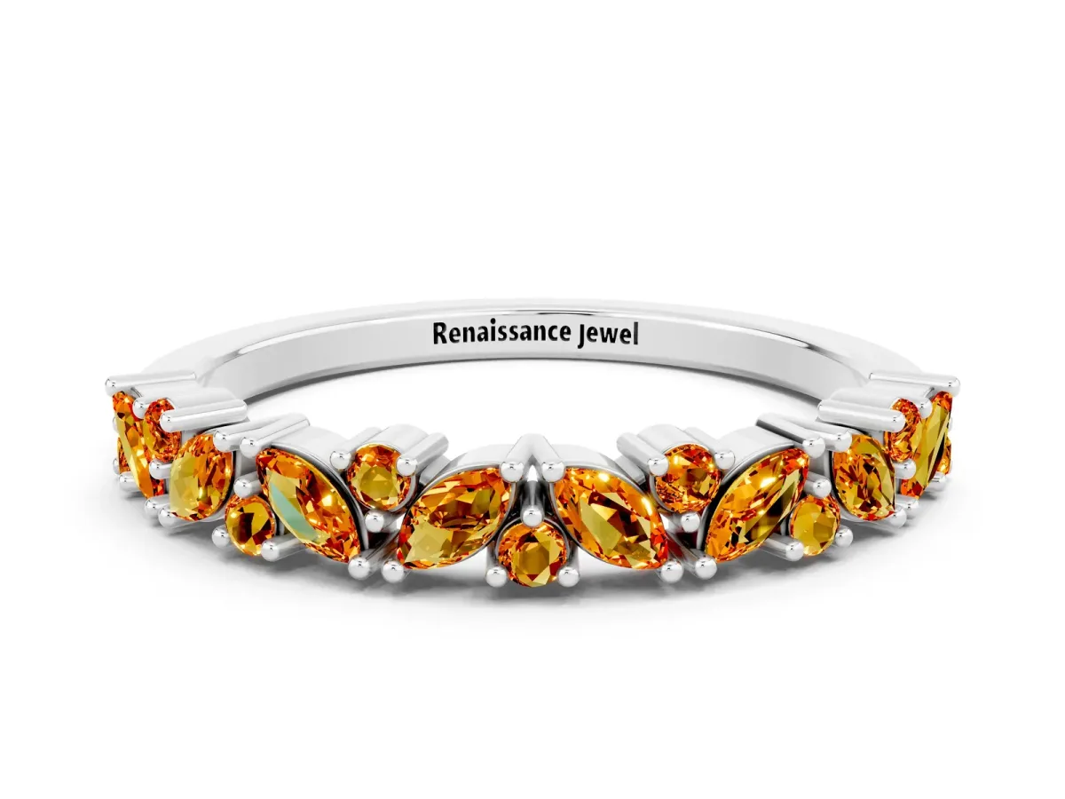 Marquise and Round Citrine Vine Eternity Band with Prong Setting Silver