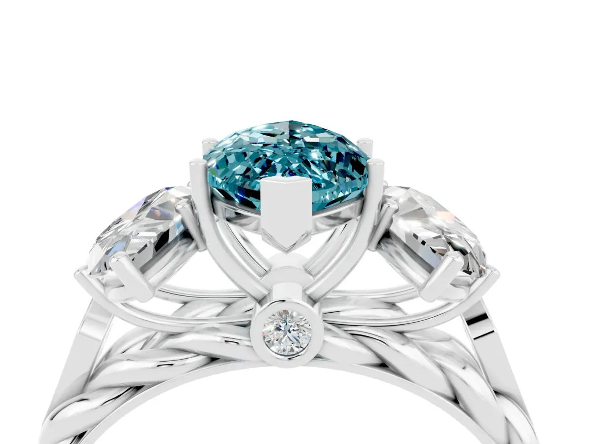 Three-Stone Marquise Cut Blue Topaz Braided Band Ring with Four-Prong Setting Platinum