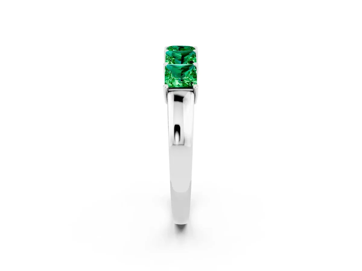 Princess Cut Five-Stone Emerald Band with Prong Setting Silver