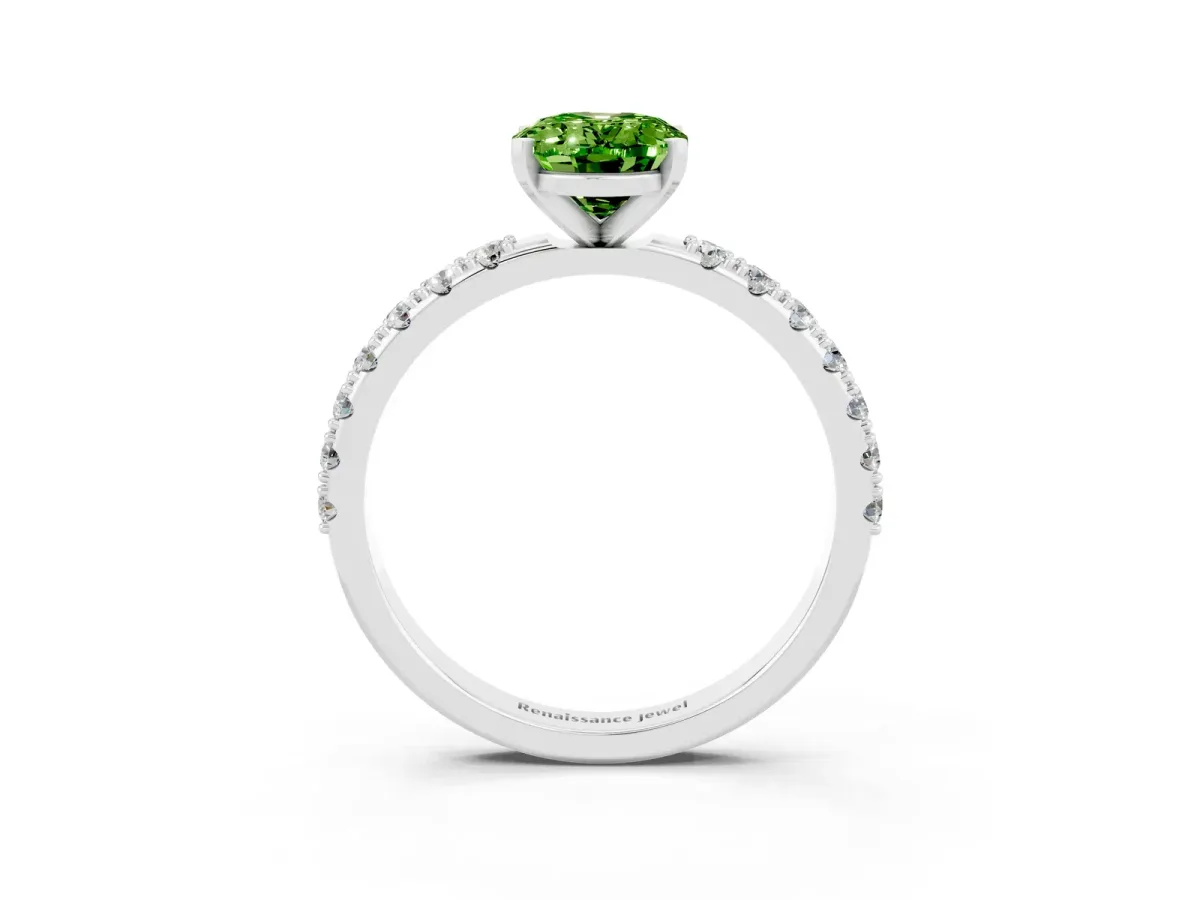 Oval Cut Peridot Solitaire Pavé Band with Four-Prong Setting Platinum
