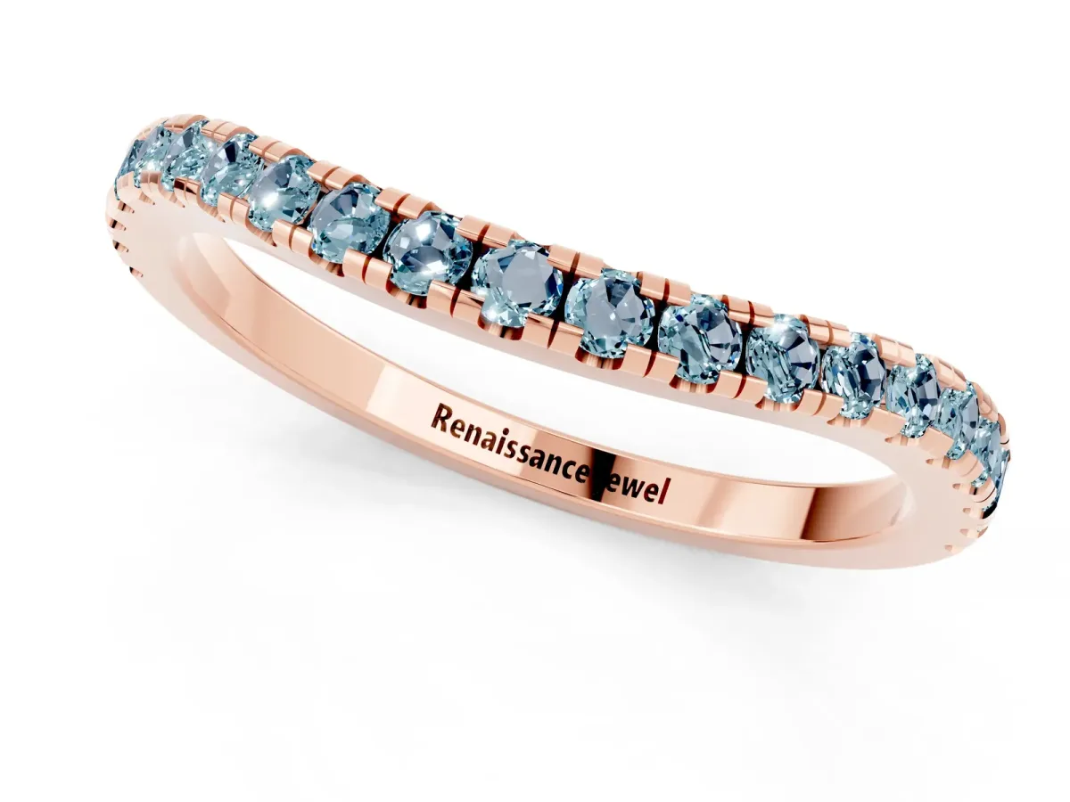 Round Aquamarine Pavé Half Eternity Band with Shared Prong Setting Rose gold
