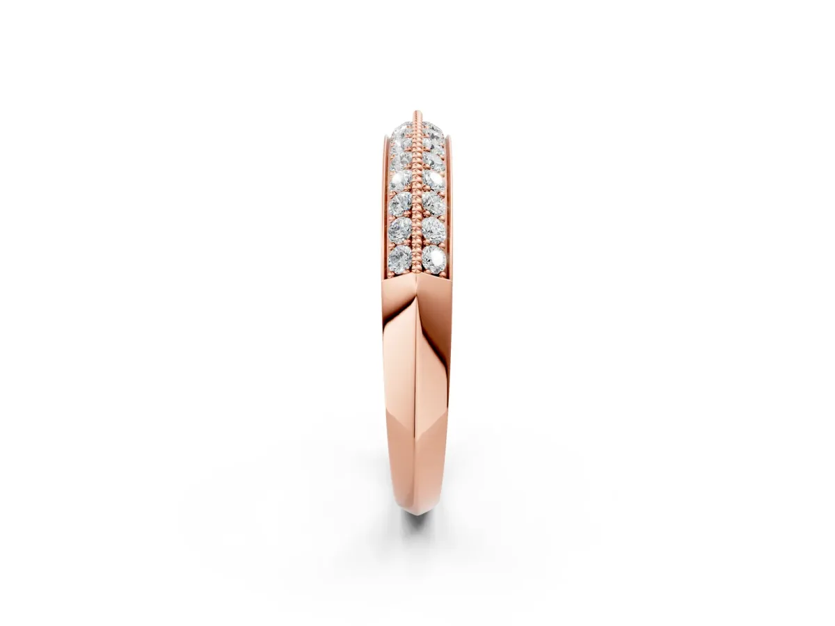 Double Row Pavé Round Diamond White Gold Band with Shared Prong Setting Rose gold