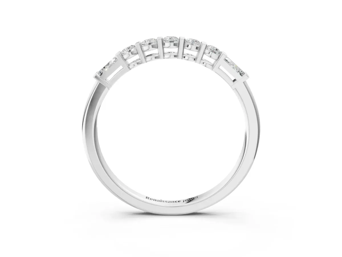 Round and Baguette Diamond Prong Set Half-Eternity Band Silver