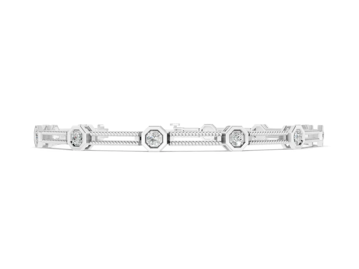 Hexagonal Diamond Tennis Bracelet with Bezel Setting and Rope Band Silver