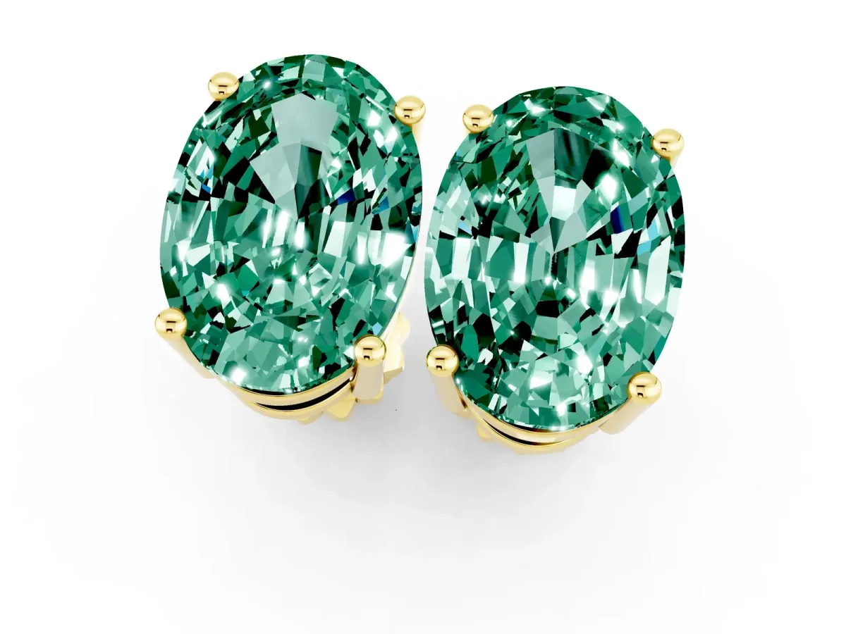 Oval Cut Green Sapphire Stud Earrings Yellow gold