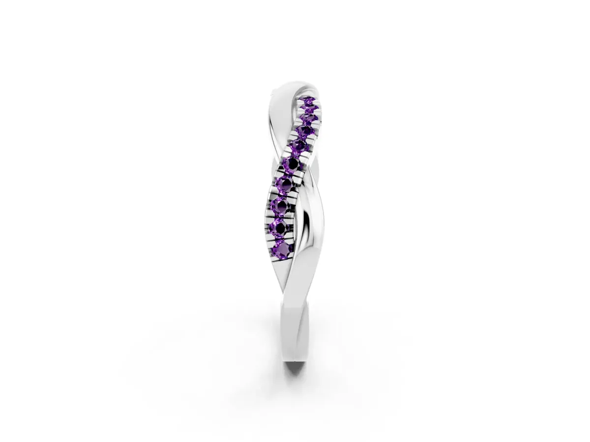 Round Amethyst Twisted Infinity Band with Prong Setting Platinum