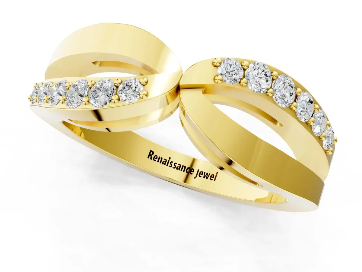 Twist Pave Round Diamond Infinity Band with Channel Setting Yellow gold