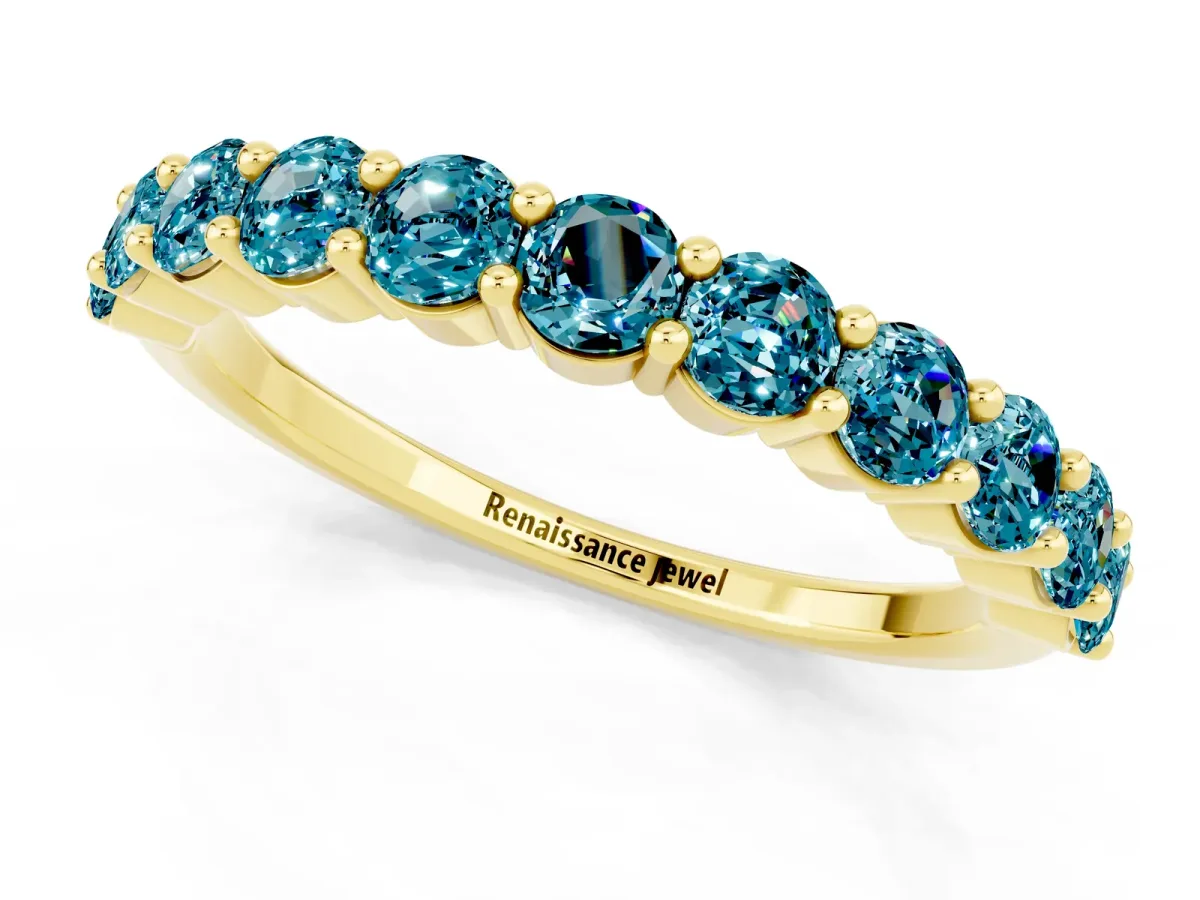 Round Blue Topaz Half Eternity Band with Prong Setting Yellow gold