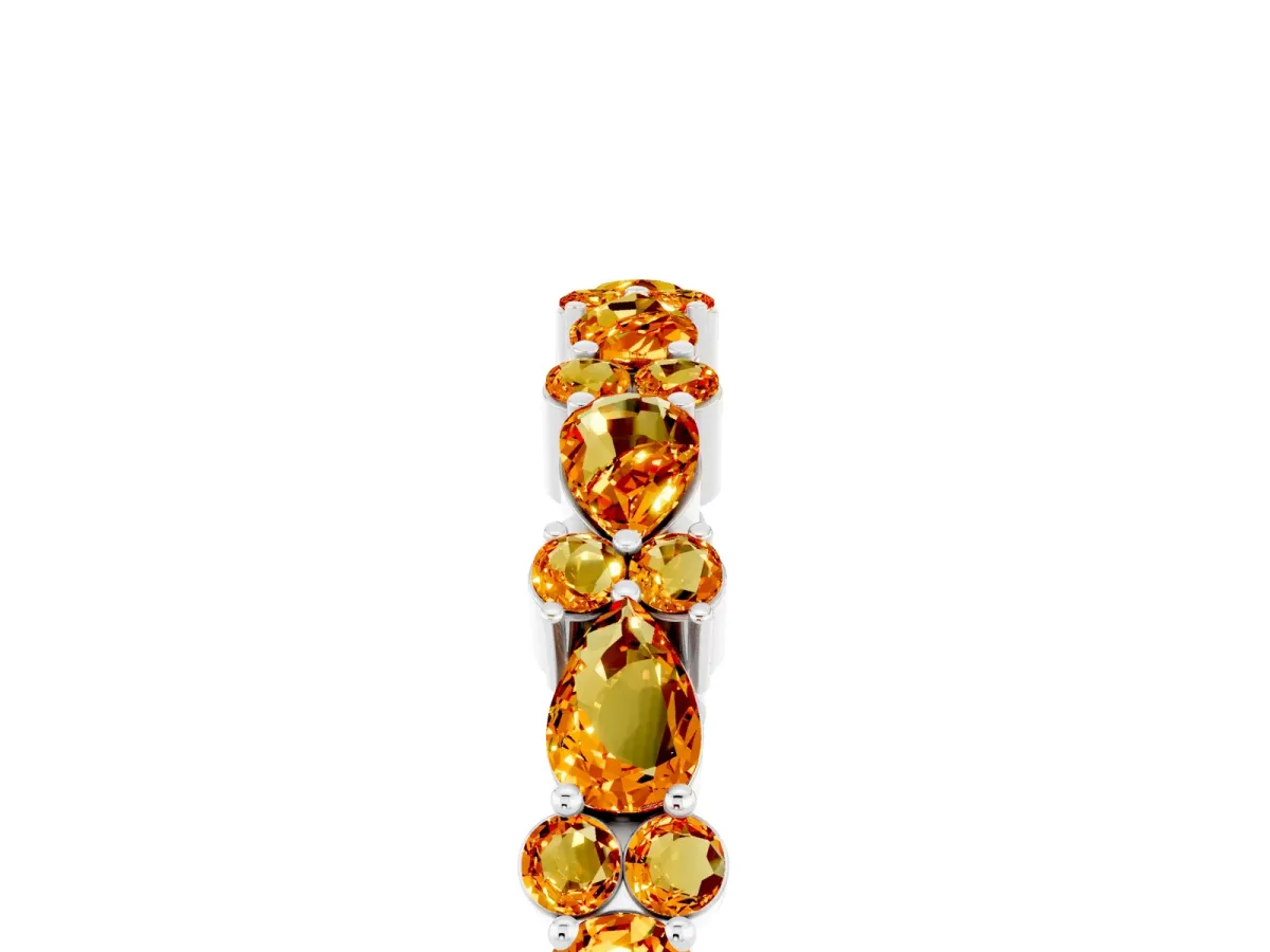 Pear and Round Citrine Wedding Band Silver