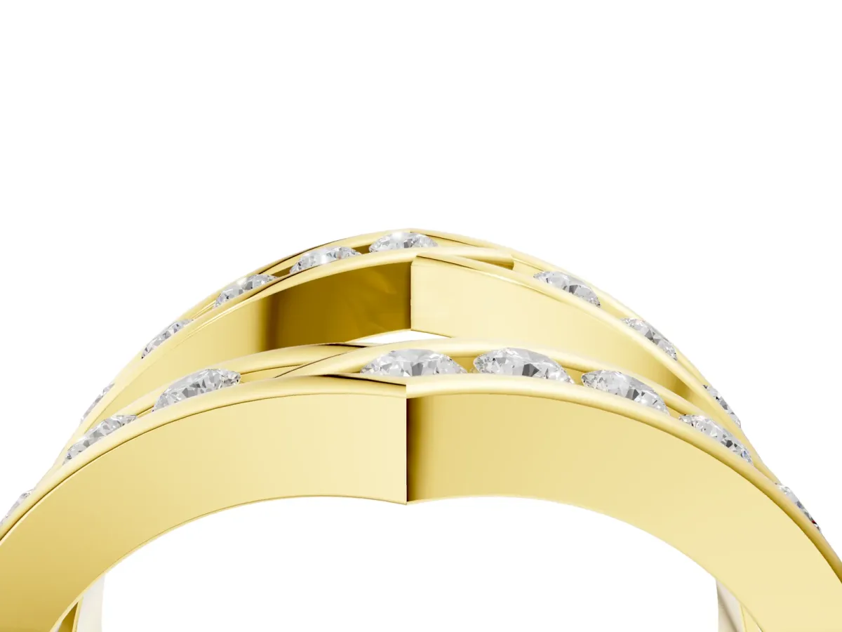 Round Diamond Channel-Set Chevron Band Yellow gold