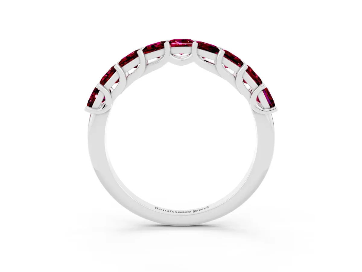 Princess Cut Garnet Channel-Set Eternity Band with Prong Setting Silver