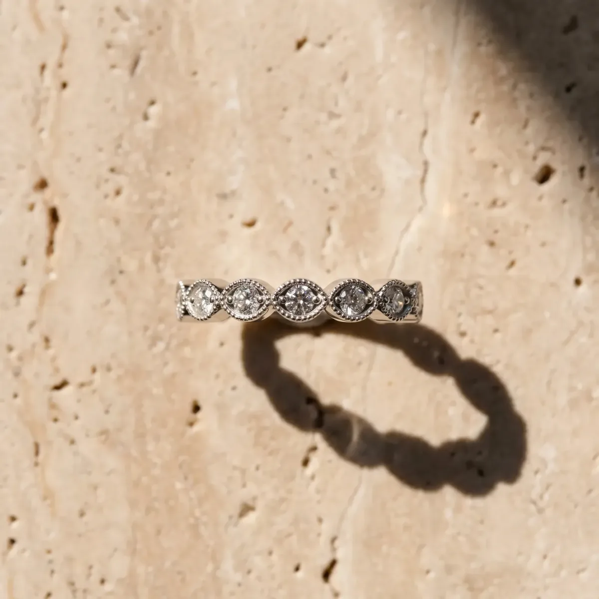 Milgrain Marquise Diamond Eternity Band with Bezel Setting Platinum