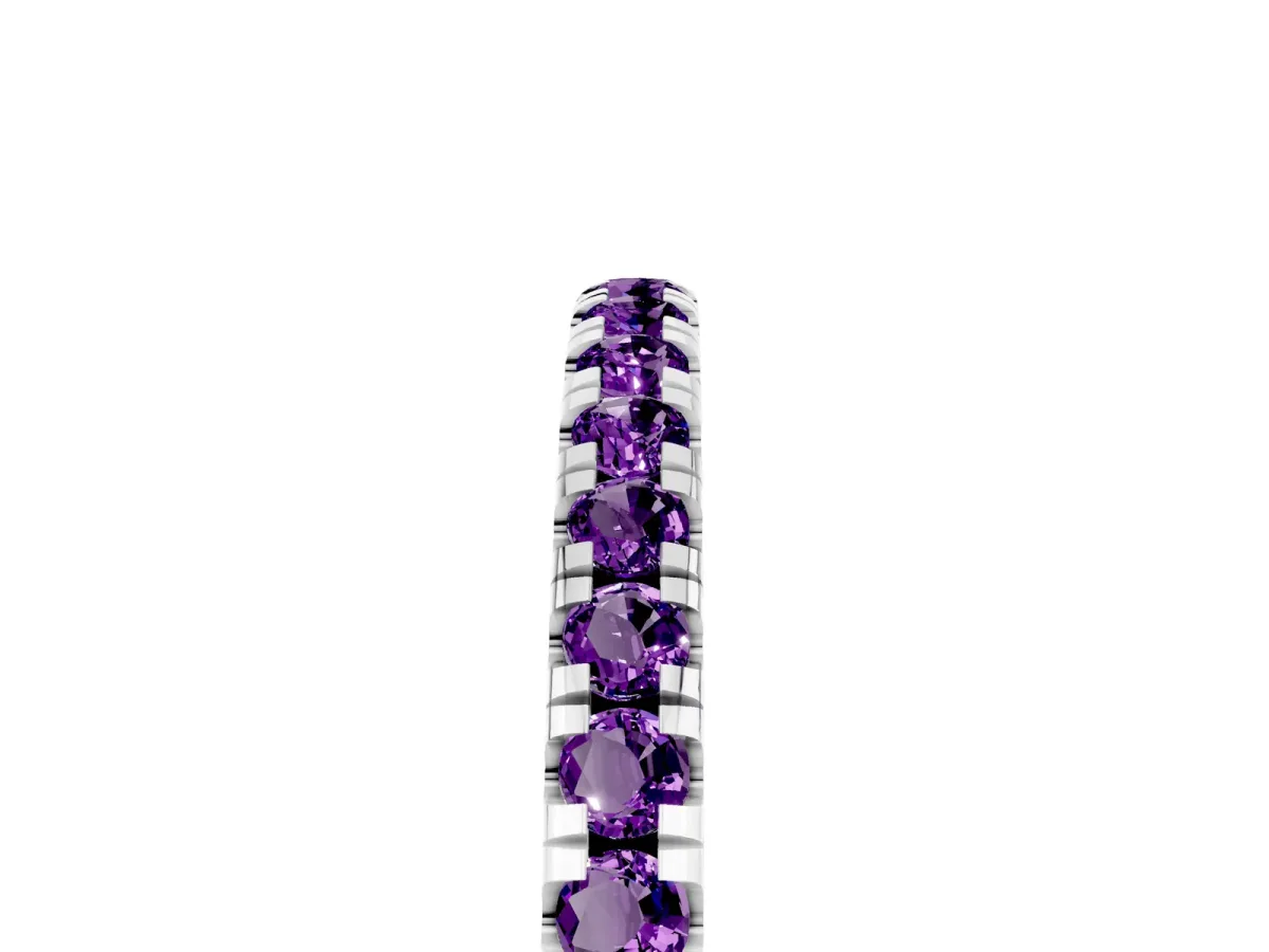 Pavé Round Amethyst Half Eternity Band with Shared Prong Setting Silver
