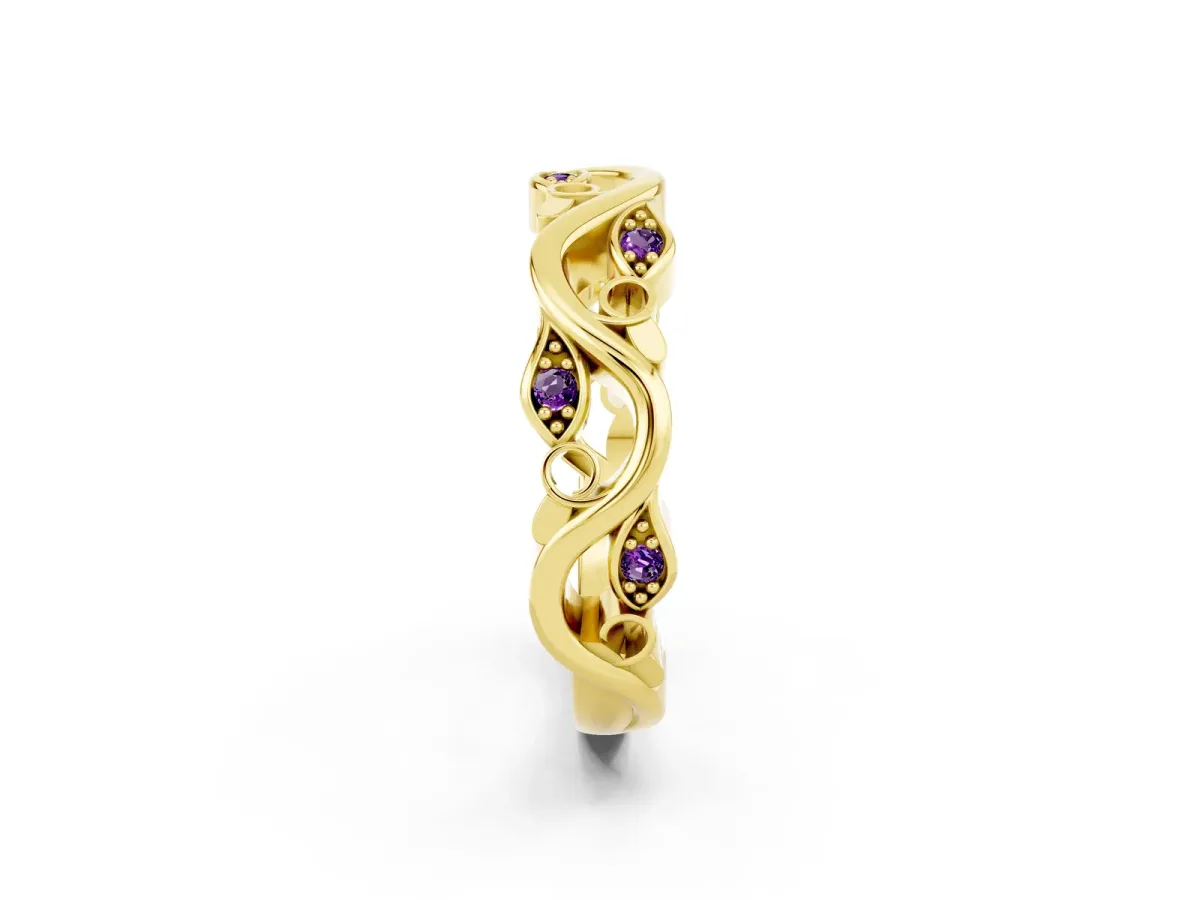 Marquise Amethyst Vine Eternity Band with Bezel Setting Yellow gold
