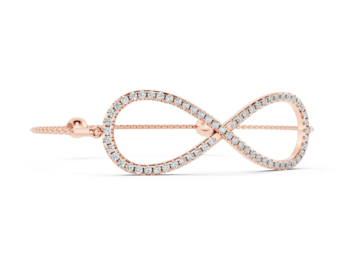 Pavé Round Diamond Infinity Chain Bracelet with Bezel Setting Rose gold
