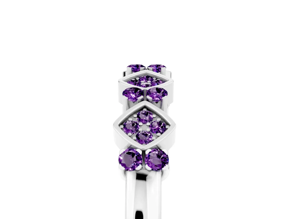 Pavé Cushion Amethyst Cluster Eternity Band with Prong Setting Silver