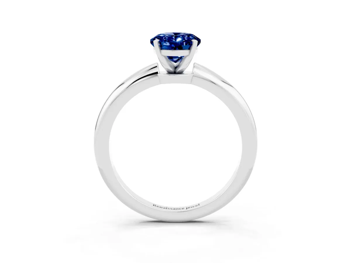 Oval Cut Blue Sapphire Solitaire Ring with Six-Prong Setting and Classic Band Platinum