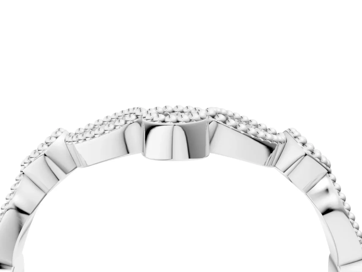Milgrain Marquise and Round Diamond Half Eternity Band Silver