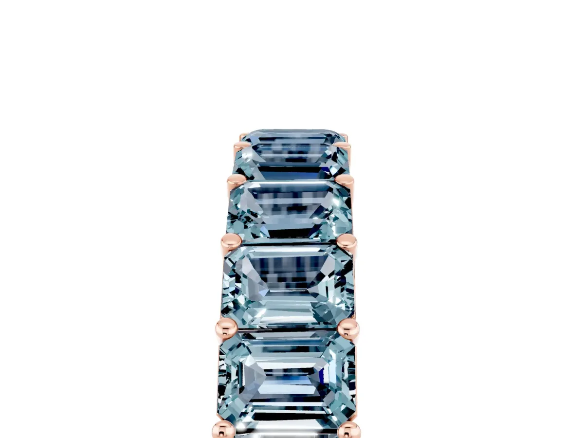 Emerald Cut Aquamarine Eternity Band with Shared Prong Setting Rose gold