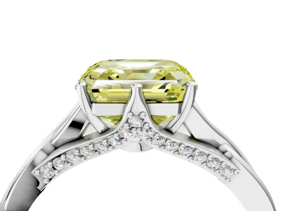 Fancy Yellow Asscher Cut Solitaire Twist Band Six-Prong Setting Platinum