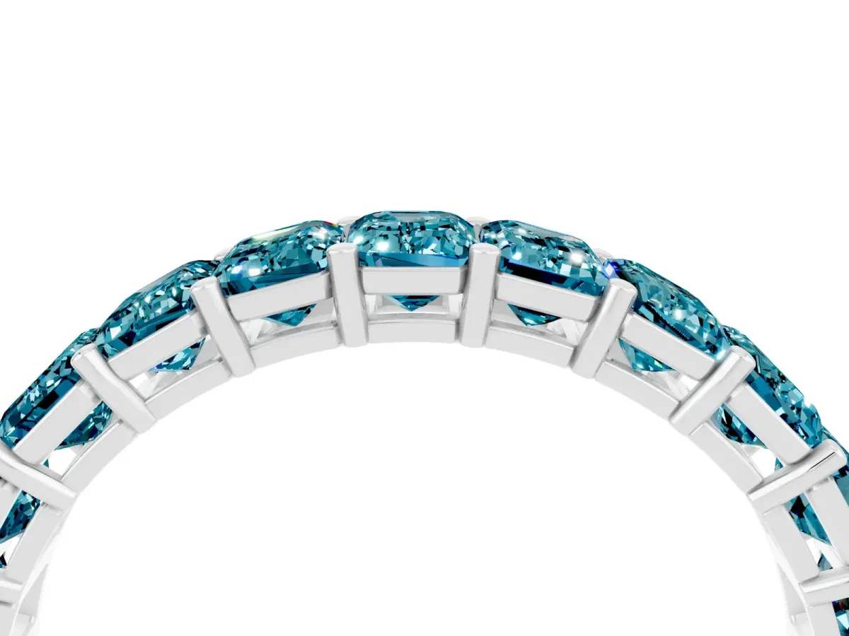 Emerald Cut Blue Topaz Eternity Band with Shared Prong Setting Platinum