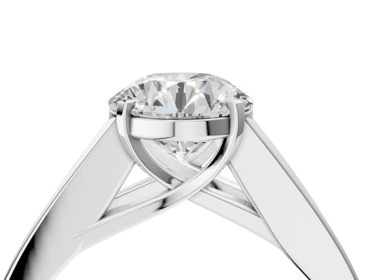Round Cut Cut Channel Set Solitaire Ring with Four-Prong Setting Platinum