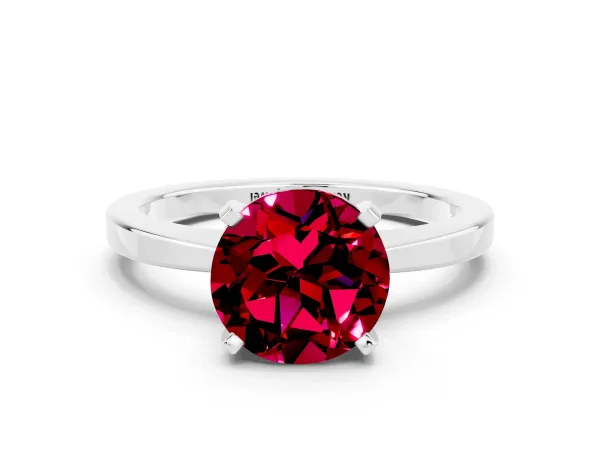 Round Cut Garnet Solitaire Engagement Ring with Classic Band and Four-Prong Setting Platinum