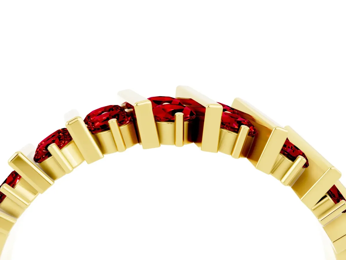 Channel Set Round Ruby Anniversary Band with Vertical Prongs Yellow gold
