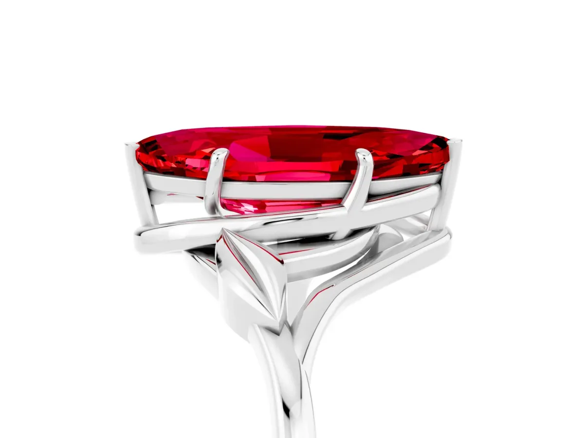 Marquise Cut Ruby Solitaire Ring with Twist Band and Four-Prong Setting Platinum
