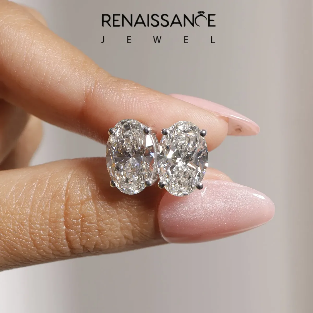 Oval Cut Diamond Stud Earrings Silver