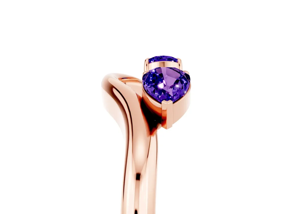Pear Cut Tanzanite Two-Stone Open Band Ring with Prong Setting Rose gold