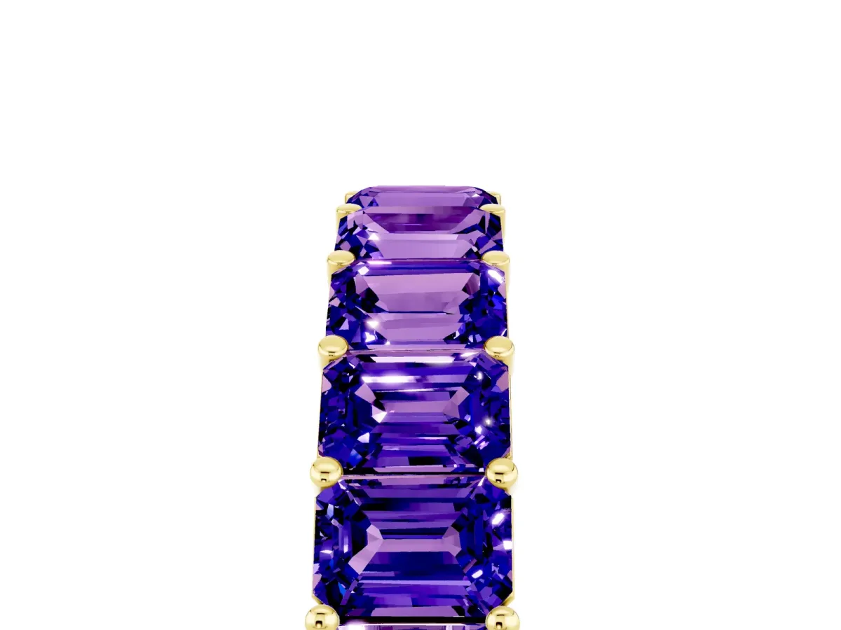 Emerald Cut Tanzanite Eternity Band with Shared Prong Setting Yellow gold