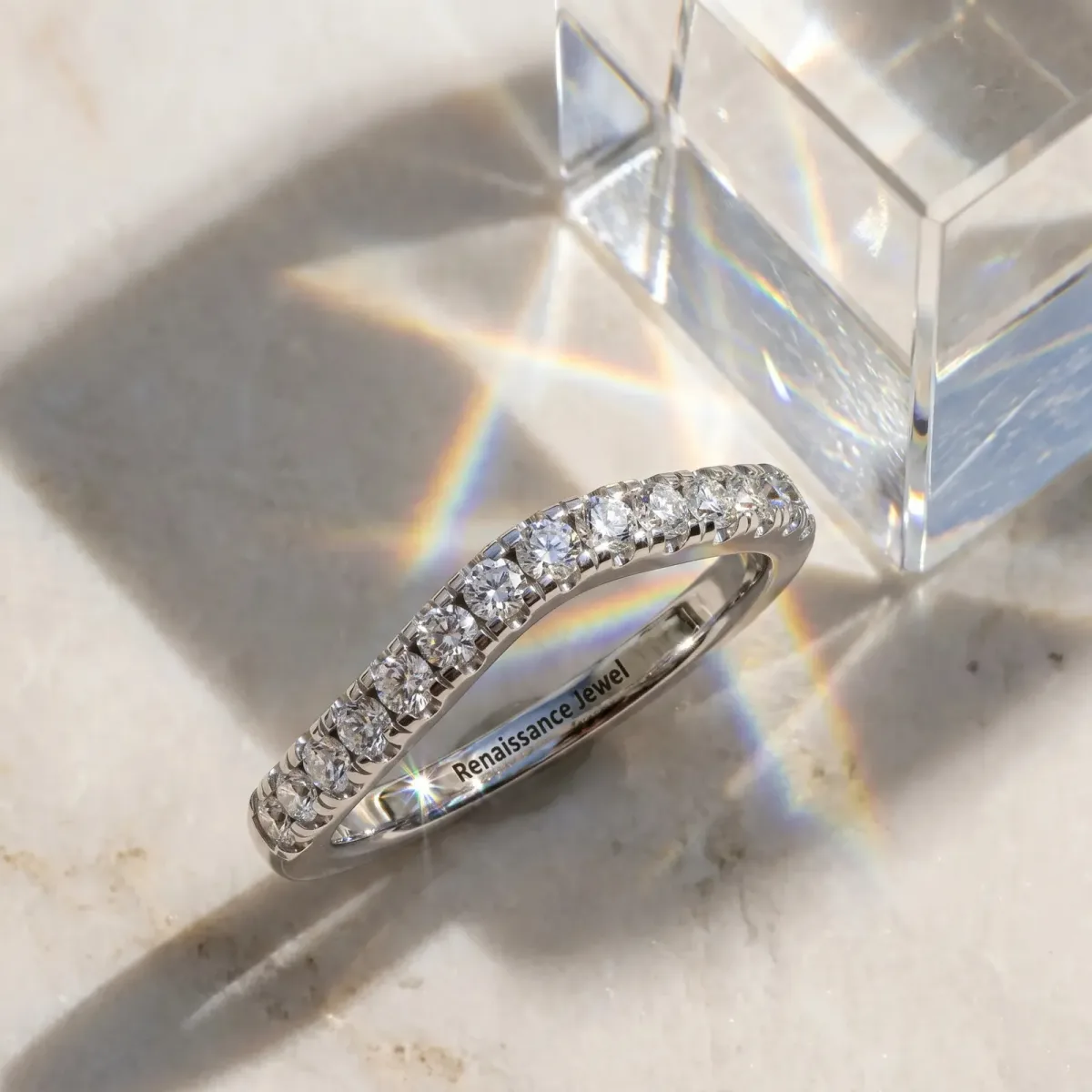 Diamond Pavé Curved Wedding Band White gold