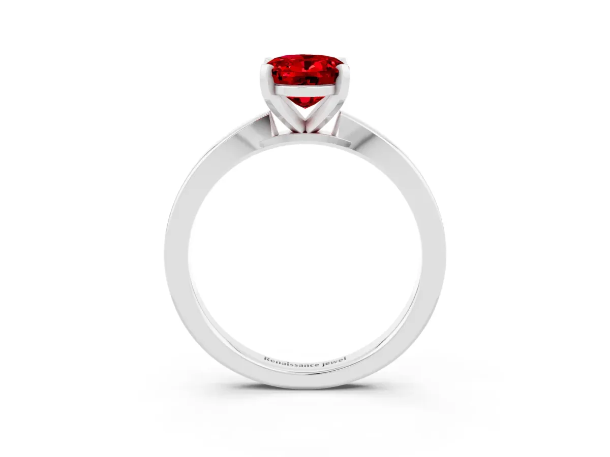 Oval Cut Ruby Solitaire Engagement Ring with Classic Band and Four-Prong Setting Silver