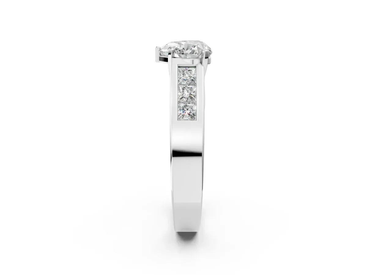 Heart Cut Cut Channel Set Solitaire Ring with Four-Prong Setting Platinum