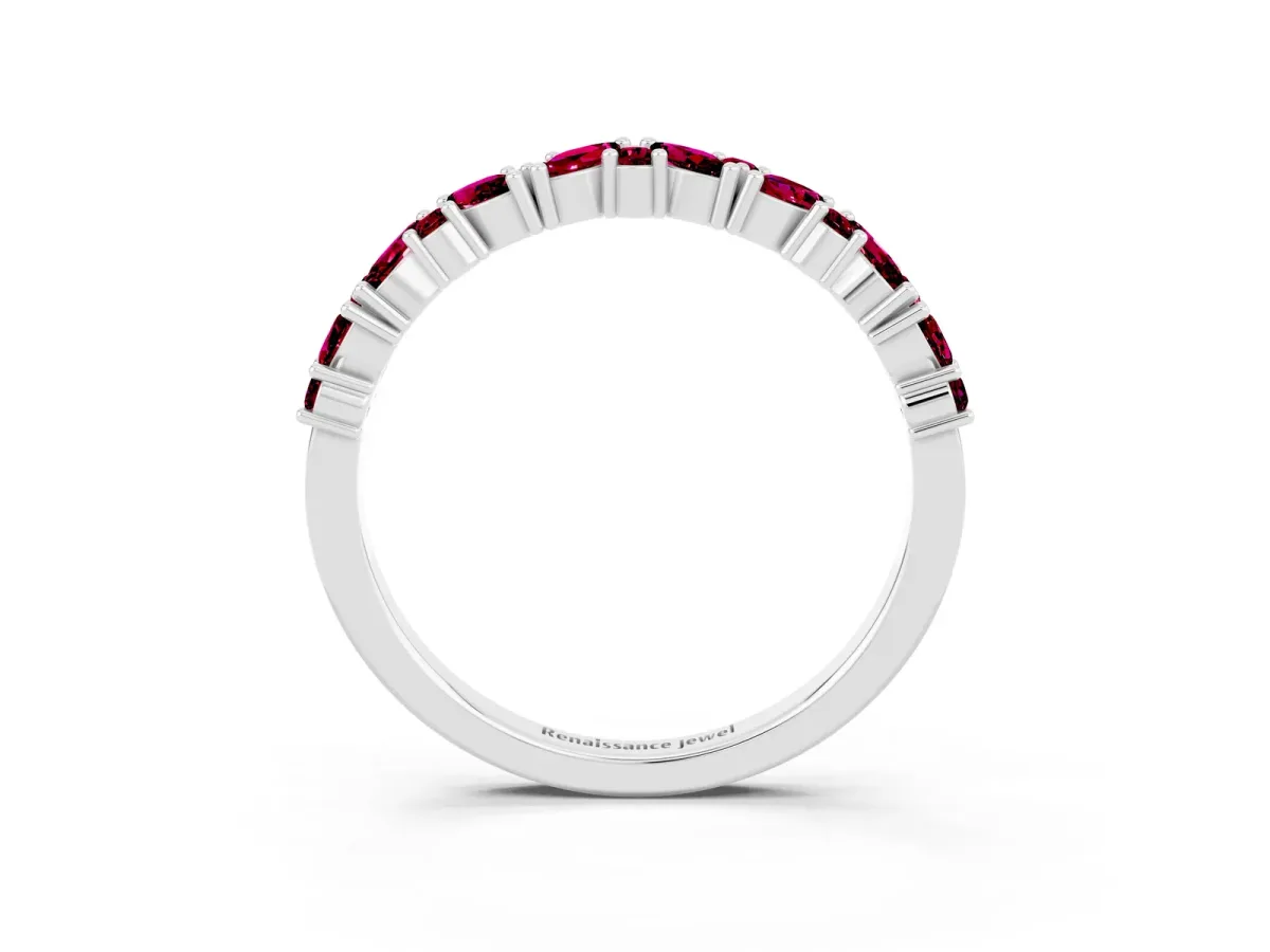Marquise and Round Garnet Vine Eternity Band with Prong Setting Silver