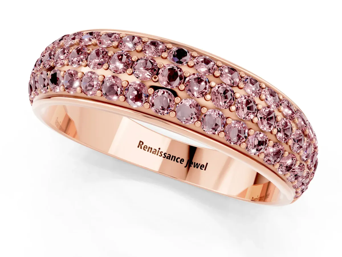 Three-Row Round Morganite Eternity Band with Shared Prong Setting Rose gold