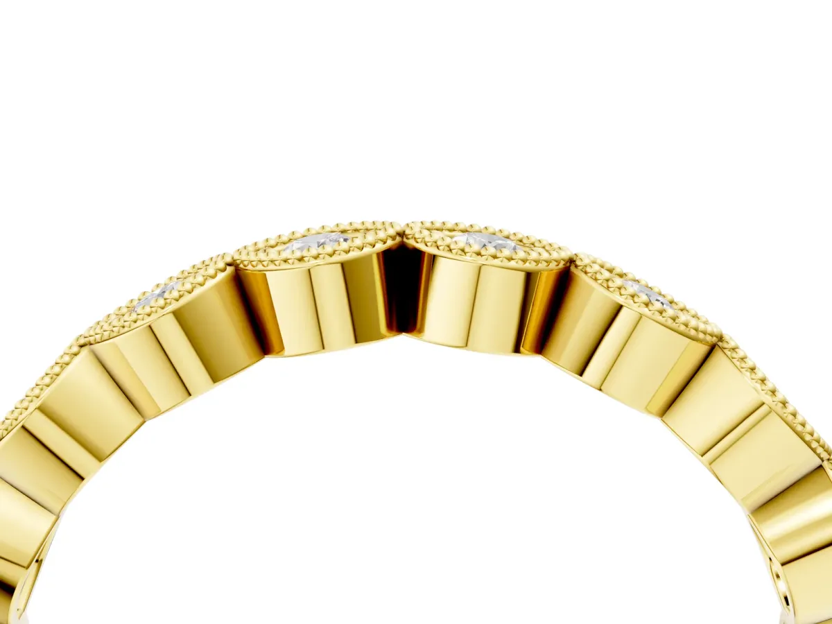 Milgrain Marquise Diamond Eternity Band with Bezel Setting Yellow gold