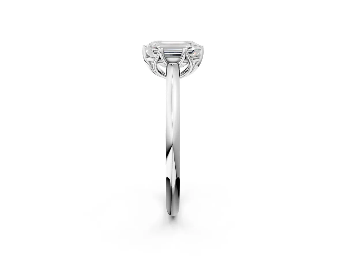 Emerald Cut Solitaire Cathedral Diamond Ring with Six-Prong Setting Silver