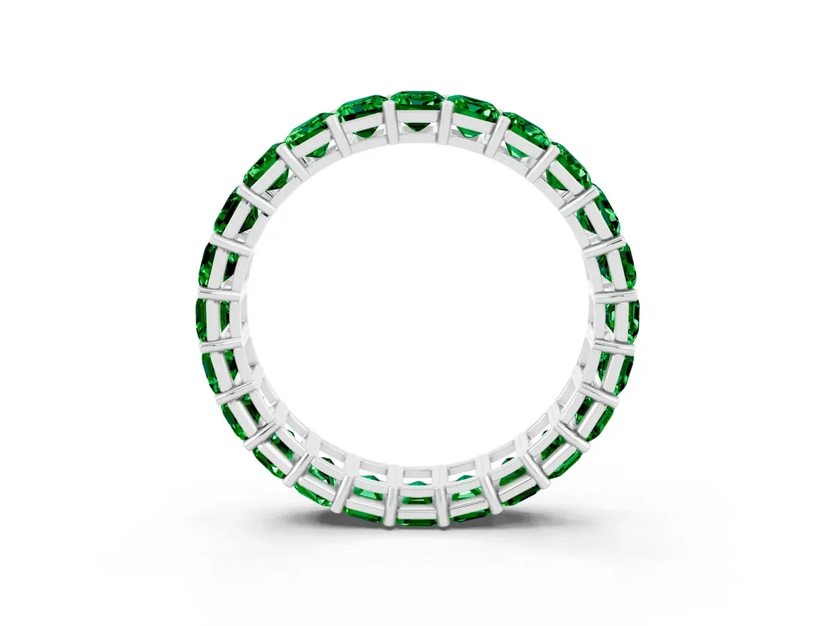 Emerald Cut Emerald Eternity Band with Shared Prong Setting Platinum