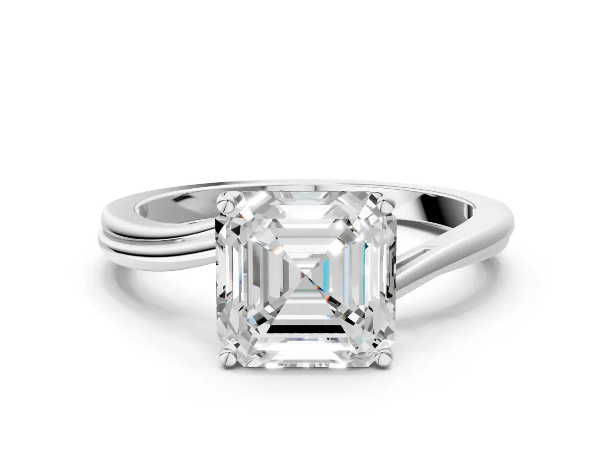 Asscher Cut Cut Solitaire Twist Band Ring with Four-Prong Setting Platinum