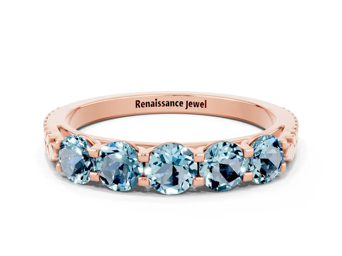 Five-Stone Round Aquamarine Prong-Set Band Rose gold