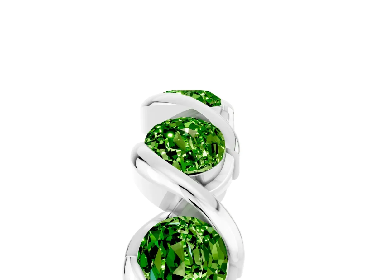 Round Peridot Wave Band with Channel Setting and Shared Prongs Silver